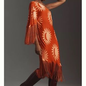 Farm Rio x Anthropologie One-Shoulder A-Line Fringe Mini Dress Small